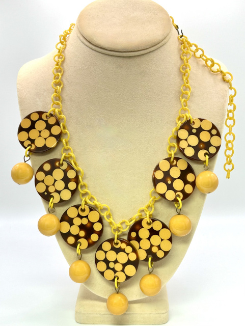 1960s Charles Elkaim brown with custard bakelite injected dots necklace
