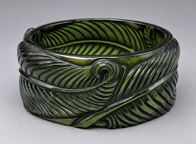 Brad Elfrink wide feather carved green prystal bangle
