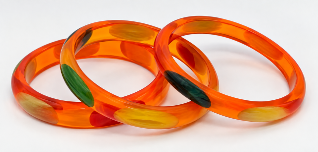 Jesse Fowler orange prystal with oval dots bangles