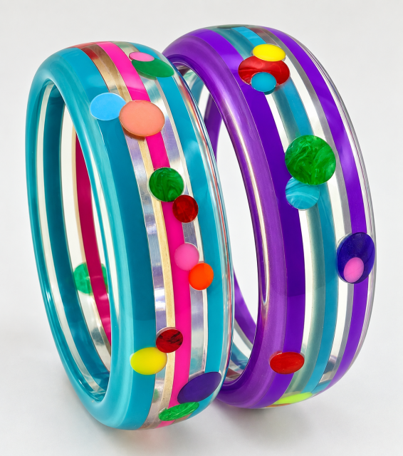 APK11 Atelier Papillon laminated stripes and dots bakelite bangles