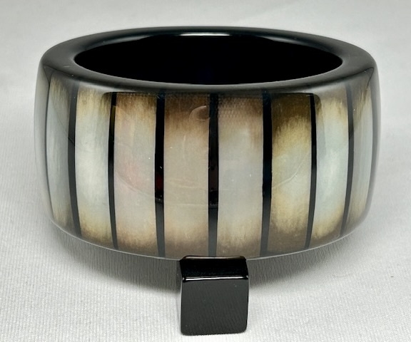 PONO120 wide black resin bangle with iridescent panels 