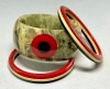 AB1 Brandon red/black bullseye on marbled black/pale yellow bakelite bangle