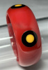 Pantti chunky red bakelite bangle with black and yellow bullseye dots