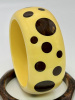 AB118 Pantti wide and chuunky soft yellow bakelite bangle with tobacco brown dots in 3 sizes