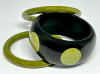AB126 Pantti chunky black bakelite bangle with 1" pistachio dots