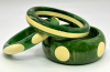 AB130 Pantti marbled spinach green bakelite bangles with custard dots or stripes