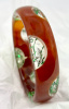 AP19 Atelier Papillon red tea bakelite bangle with vintage green glitter lucite edge dots